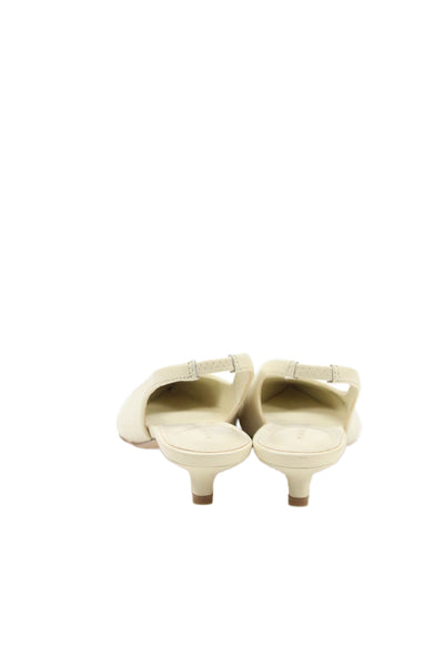 Marc Fisher Womens Leather Pointed Toe Slingback Kitten Heels Shoes Beige Sz 5M