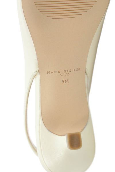 Marc Fisher Womens Leather Pointed Toe Slingback Kitten Heels Shoes Beige Sz 5M