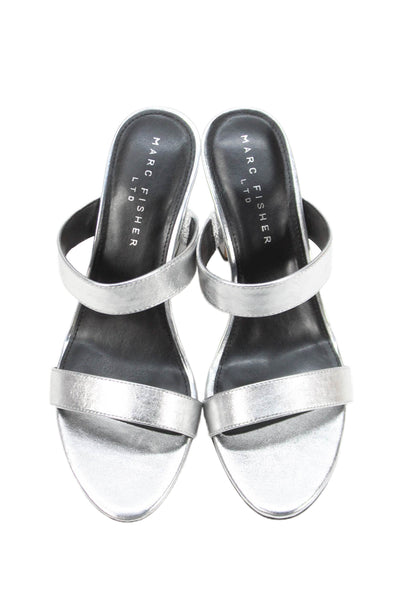 Marc Fisher Womens Leather Ltd Jessey Block Heels Shoes Silver Size 8M