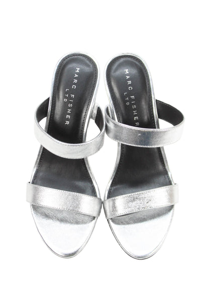 Marc Fisher Womens Leather Ltd Jessey Block Heels Shoes Silver Size 7M