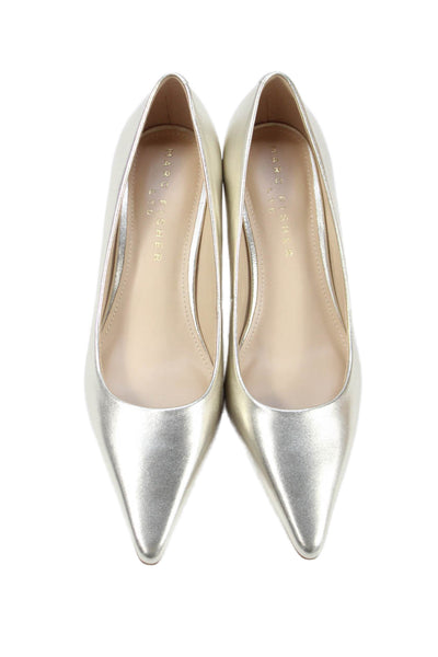 Marc Fisher Womens Leather Ltd Pointed Toe Kitten Heels Pumps Shoes Gold Size 6M