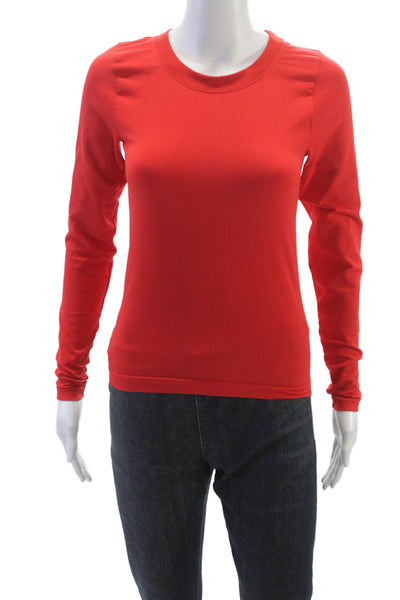 Athleta Womens Basic Long Sleeve Crew Neck Red Polyester T-Shirt Size S