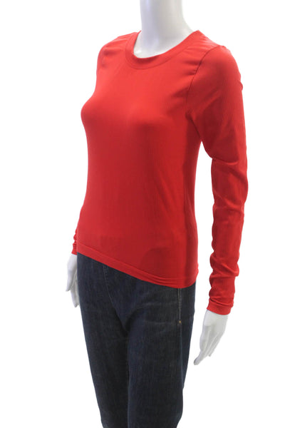 Athleta Womens Basic Long Sleeve Crew Neck Red Polyester T-Shirt Size S