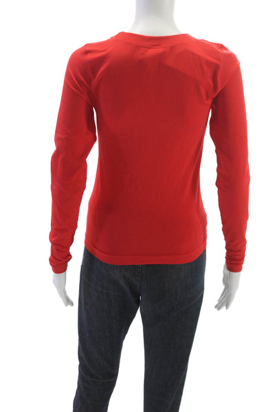 Athleta Womens Basic Long Sleeve Crew Neck Red Polyester T-Shirt Size S