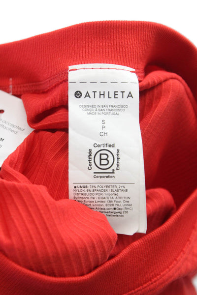 Athleta Womens Basic Long Sleeve Crew Neck Red Polyester T-Shirt Size S
