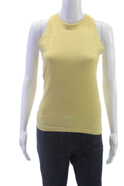 Athleta Womens Basic Striped Yellow High Neck Sleeveless Tank Polyester Size S