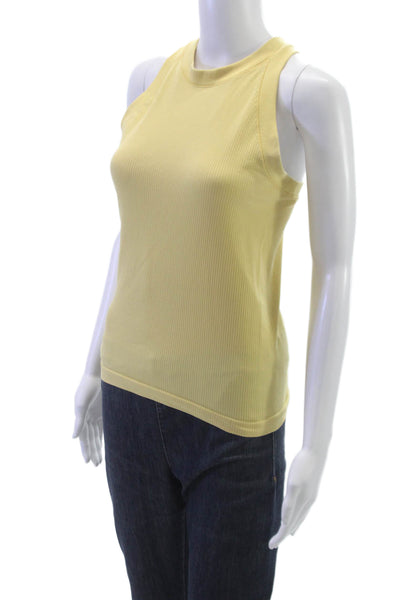 Athleta Womens Basic Striped Yellow High Neck Sleeveless Tank Polyester Size S