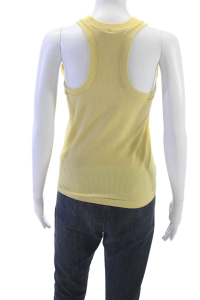Athleta Womens Basic Striped Yellow High Neck Sleeveless Tank Polyester Size S
