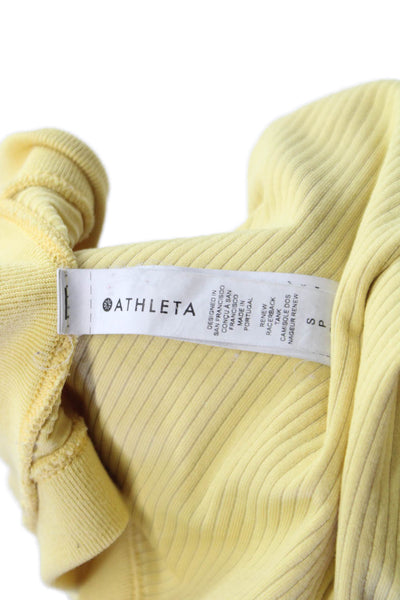 Athleta Womens Basic Striped Yellow High Neck Sleeveless Tank Polyester Size S