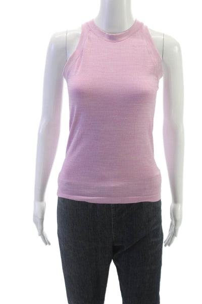 Athleta Women Pink Striped High Neck Sleeveless Nylon Tank Basic Size S