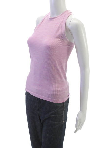 Athleta Women Pink Striped High Neck Sleeveless Nylon Tank Basic Size S