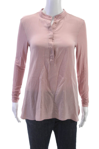 Max Mara Women Collared Tunic Blouse Pink Polyester Button Long Sleeve Size S