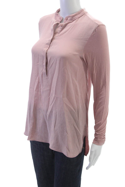 Max Mara Women Collared Tunic Blouse Pink Polyester Button Long Sleeve Size S