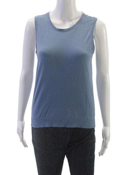 Athleta Women Basic Spotted Blue Nylon Sleeveless Tank Round Neck Size S