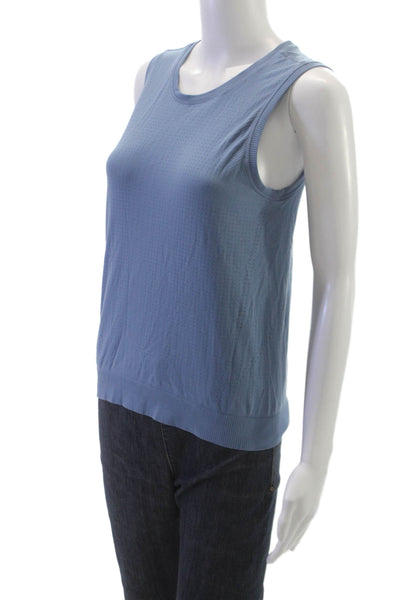 Athleta Women Basic Spotted Blue Nylon Sleeveless Tank Round Neck Size S