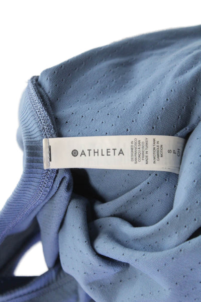 Athleta Women Basic Spotted Blue Nylon Sleeveless Tank Round Neck Size S