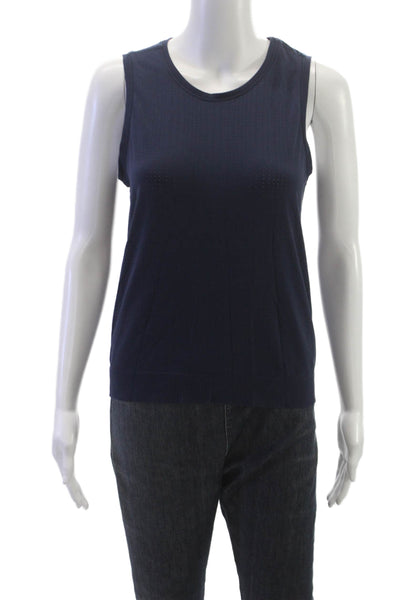 Athleta Women Blue Knit Basic Tank Round Neck Sleeveless Size S