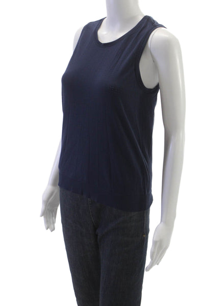 Athleta Women Blue Knit Basic Tank Round Neck Sleeveless Size S