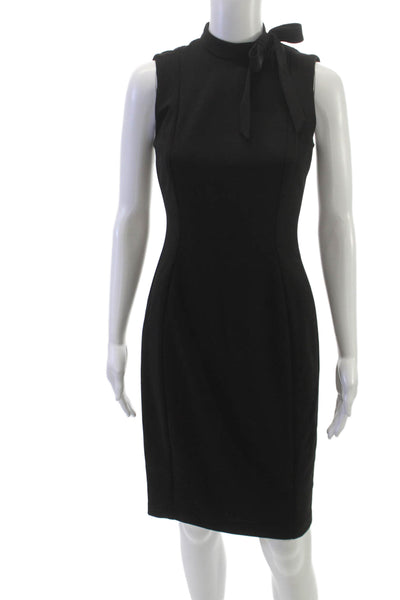 Calvin Klein Women Sheath Dress Black High Neck Knee Length Sleeveless Size 2