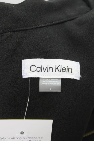 Calvin Klein Women Sheath Dress Black High Neck Knee Length Sleeveless Size 2