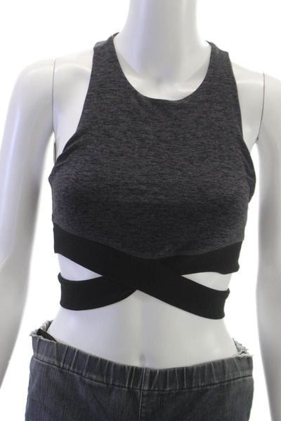 Beyond Yoga Womens High Neck Stretch Knit Sports Bra Gray Black Size Small