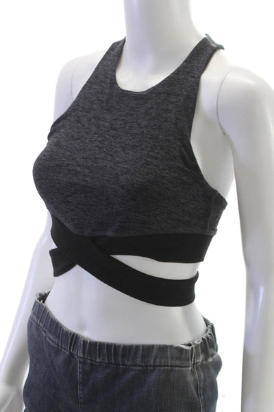 Beyond Yoga Womens High Neck Stretch Knit Sports Bra Gray Black Size Small