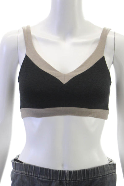 Beyond Yoga Womens Stretch Knit V Neck Sports Bra Black Brown Size Small