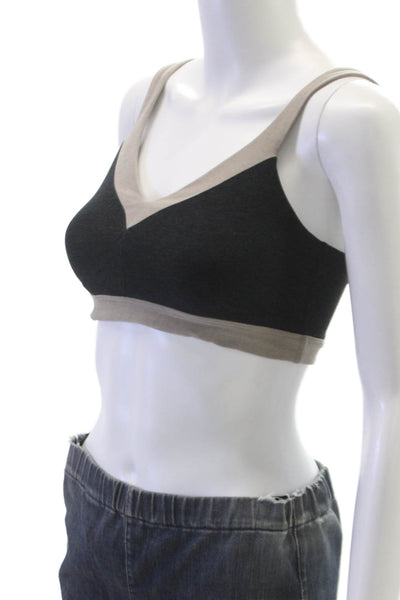 Beyond Yoga Womens Stretch Knit V Neck Sports Bra Black Brown Size Small