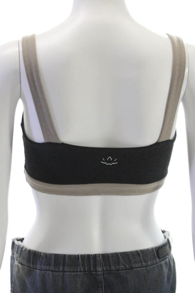 Beyond Yoga Womens Stretch Knit V Neck Sports Bra Black Brown Size Small