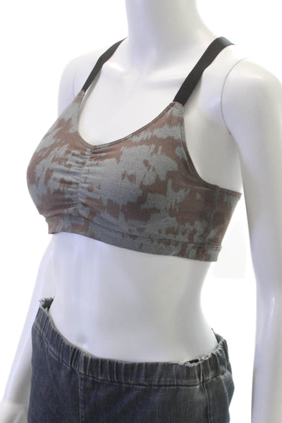 Beyond Yoga Womens V Neck Ruched Abstract Sports Bra Gray Brown Size Small