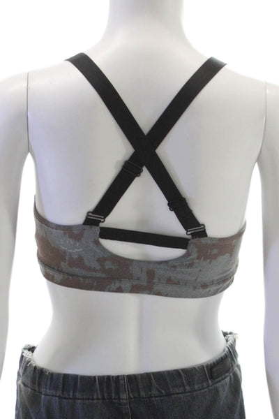 Beyond Yoga Womens V Neck Ruched Abstract Sports Bra Gray Brown Size Small