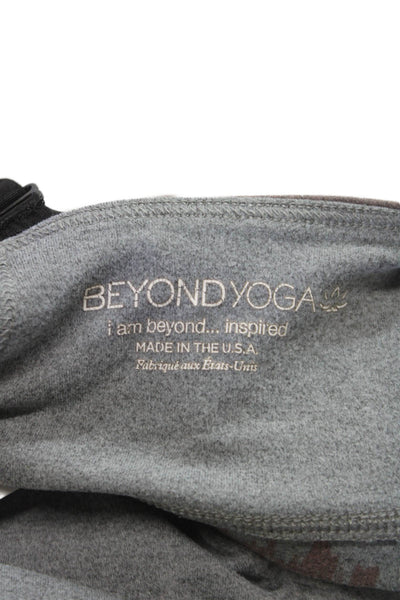 Beyond Yoga Womens V Neck Ruched Abstract Sports Bra Gray Brown Size Small