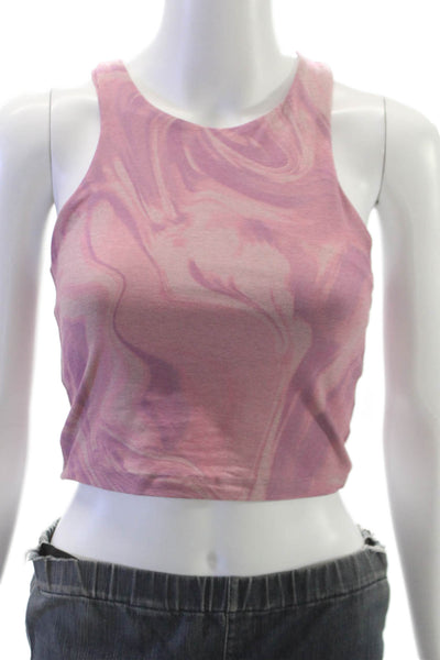 Beyond Yoga Women Cropped Tank Pink High-Neck Geometric Size S