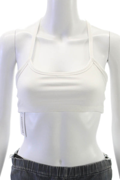 Beyond Yoga Womens Stretch Knit Scoop Neck Sports Bra White Size Small