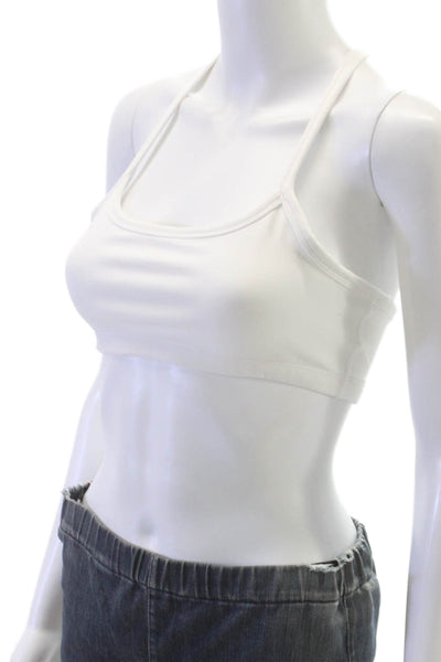 Beyond Yoga Womens Stretch Knit Scoop Neck Sports Bra White Size Small