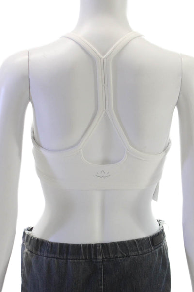 Beyond Yoga Womens Stretch Knit Scoop Neck Sports Bra White Size Small