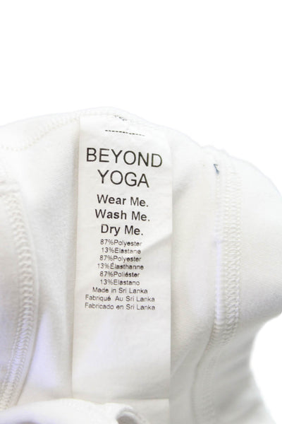 Beyond Yoga Womens Stretch Knit Scoop Neck Sports Bra White Size Small