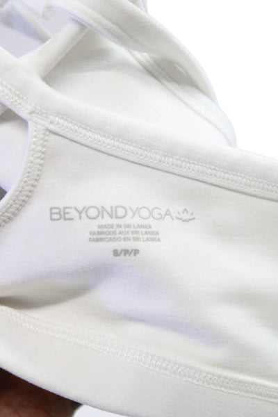 Beyond Yoga Womens Stretch Knit Scoop Neck Sports Bra White Size Small