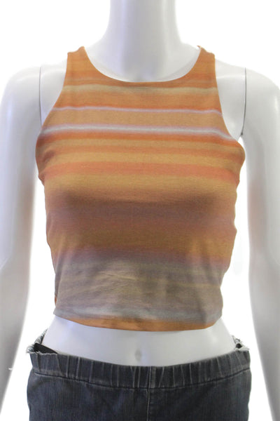 Beyond Yoga Womens Cropped Striped Tank Multicolor Round Neck Sleeveless Size S