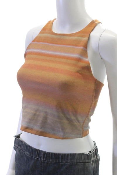 Beyond Yoga Womens Cropped Striped Tank Multicolor Round Neck Sleeveless Size S