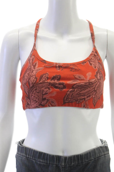 Beyond Yoga Womens Spaghetti Strap Scoop Neck Paisley Sports Bra Orange Medium