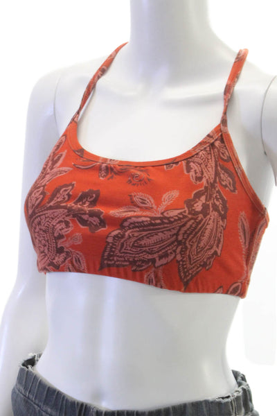 Beyond Yoga Womens Spaghetti Strap Scoop Neck Paisley Sports Bra Orange Medium