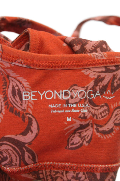 Beyond Yoga Womens Spaghetti Strap Scoop Neck Paisley Sports Bra Orange Medium