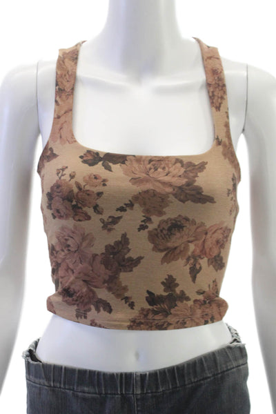Beyond Yoga Womens Floral Sleeveless Square Neck Tank Beige Size XS