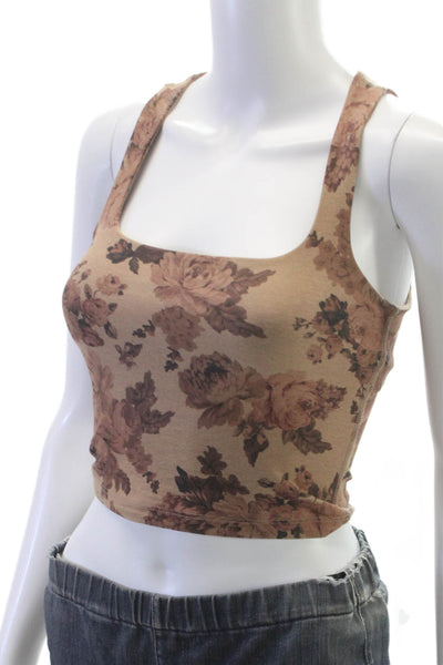 Beyond Yoga Womens Floral Sleeveless Square Neck Tank Beige Size XS