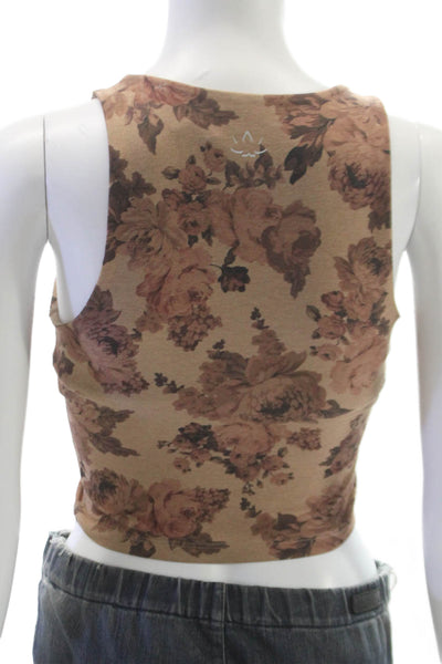 Beyond Yoga Womens Floral Sleeveless Square Neck Tank Beige Size XS
