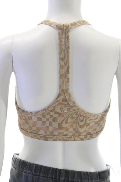 Beyond Yoga Womens Square Neck Checkered Floral Sports Bra Brown Size Medium