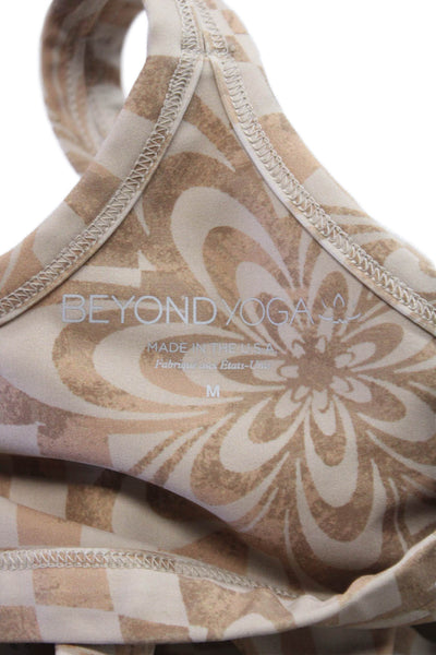 Beyond Yoga Womens Square Neck Checkered Floral Sports Bra Brown Size Medium