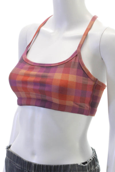 Beyond Yoga Womens Scoop Neck Plaid Sports Bra Orange Purple Size Small