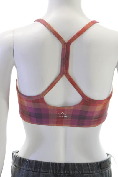 Beyond Yoga Womens Scoop Neck Plaid Sports Bra Orange Purple Size Small